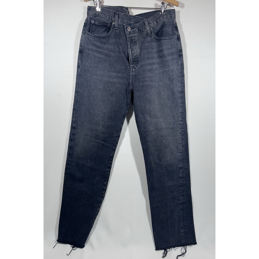 AGOLDE Criss Cross Jeans Womens 28 Black Button Fly Frayed Hem‎ Premium Denim